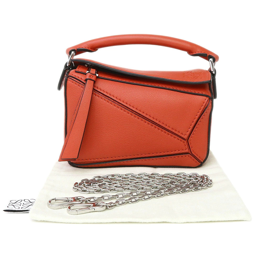 Loewe Orange Vermilion Anagram Leather Calf Chain Crossbody Puzzle 2way Orange